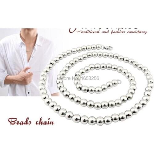 6mm Fashion stainless steel Round Solid ball Link necklace beads chain 18''-32
