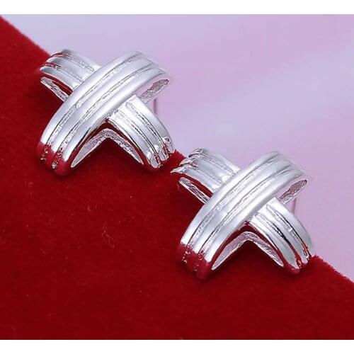 925 Jewelry Silver Color Wholesale Free Shipping Earrings For Women Stripe Cross Earrings/abxaitea Abwaitda LQ-E031