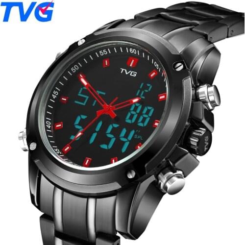 TVG Luxury Top Brand Men Watches Military Quartz Sports Watch Men Waterproof LED Digital Full Steel WristWatch Relogio Masculino