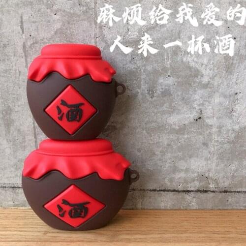 For Airpods Pro 3D Cute Wine Jar Chinese Words Earpods Case for Apple Airpods 1 2 3 Wireless Headset Earphone Cover Charging Box