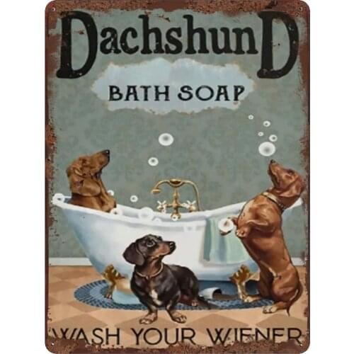 Graman Dachshund Bath Wash Your Wiener Dachshund Tin Sign Dog Lover Bathroom Decor Novelty Poster Plaque for Bathroom Birthday