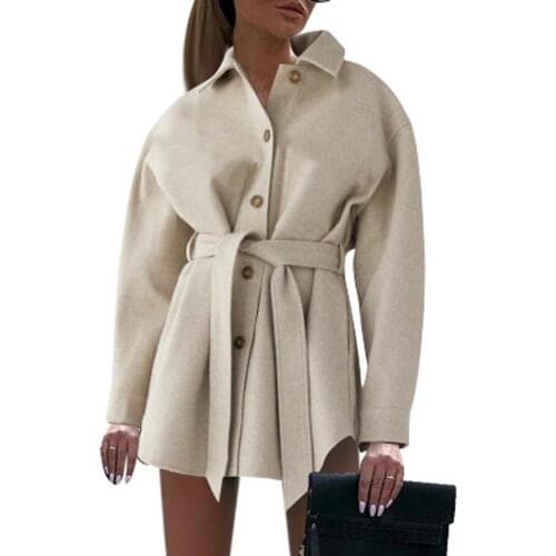 Dropshipping Coat V-neck Warmth Woolen Women Overcoat for Work