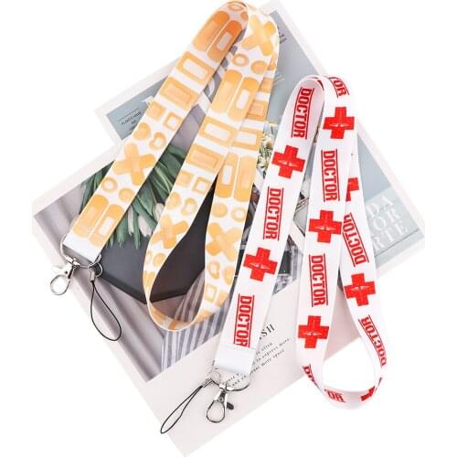 ER408 Doctor Red Cross Band Aid Lanyard ID Badge Phone Rope Key Lanyard Neck Straps Accessories Hospital Supply