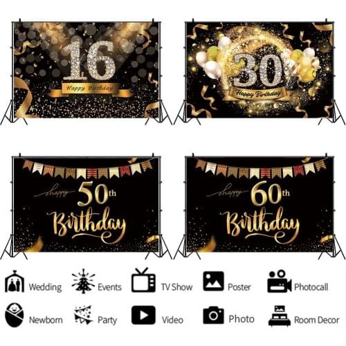 18-60 Year Old Happy Birthday Background Party Decoration Photography Studio Photo 3D Digital Backdrop Cloth Can Be Customized