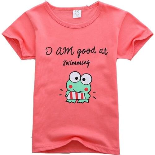 Summer Girls Tops Children Girls Cotton Sleeve Frog Print Tee Shirts Toddler Girls T Shirts Red T Shirt Summer Clothes 3t6t24M