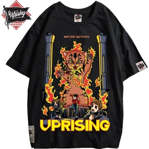 UPRISING Harajuku cat Funny Japanese Rubbing Bath Cats Print Short Sleeve T-Shirts Hip Hop Casual Streetwear Tees Men T Shirts