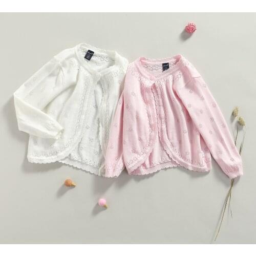 Baby Girls Cardigan Sweaters Tops 2021 Autumn Long Sleeve Lace Knit Shrug Coat Casual Loose Sweaters Kids Clothes