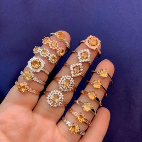 2021 new natural citrine ring 925 silver inlaid female Women jewelry regalos para mujer anillos mujer
