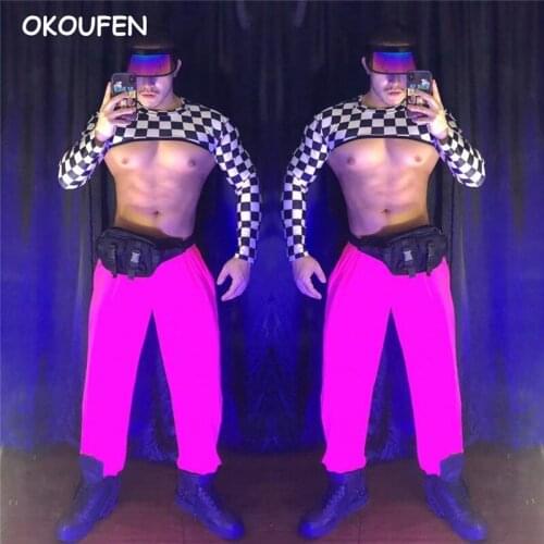 Nightclub bar male singer Dj DS lead dancer Suit Costumes Sexy hip-hop tide brand sports GoGo costume