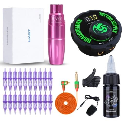 Professional Mast Permanent Makeup Tattoo Machine Pen Motor Rotary Gun Set Kit with LCD Dual Power Supply Mast Pro Needles