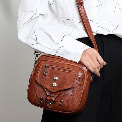 Soft Women Casual Shoulder Bag Large Capacity Vintage Messenger Bag PU Leather Zipper Female Crossbody Bag Satchel Purse
