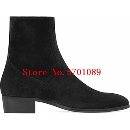 New Classic Kanye West Shoes Handmade Wyatt Men Chelsea Boots Leather Harness Boots Genuine Leather Suede Zip Black Ankle Boots