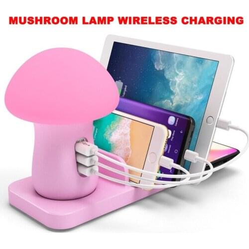 New Mushroom Lamp Wireless Charging Mobile Phone Holder Desktop Wireless Charger Fast Charging LED Soft Night Light Holiday Gift