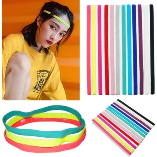 Candy Color Thin Headbands Women Men Sports Yoga Hair Bands Anti-Slip Rubber Sweatband Unisex Summer Solid Color Head Hoop