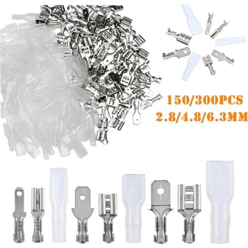 300PCS/150Pairs Male/Female Spade Crimp Terminals Electrical Insulating Sleeve Wire Wrap Connector for 22-16 AWG 0.5mm2-1.5mm2