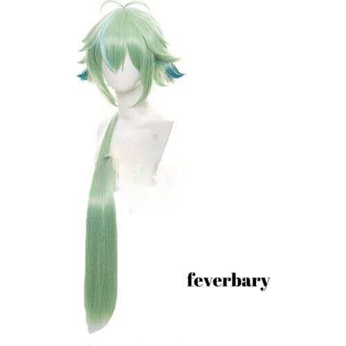 Sucrose Cosplay Wig with Ears Genshin Impact Green Mixed Long Straight Heat Resistant Synthetic Hair Halloween