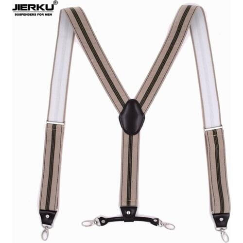 JIERKU Suspenders Mans Braces Hanging buckle Suspensorio Brown Leather Fashion Trousers Strap Father/Husbands Gift 3.5*120cm