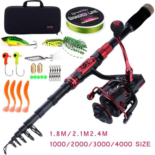 Sougayilang Fishing Full Kit 1.8-2.4m Telescopic Fishing Rod 12+1BB Grimace Spinning Reel Fishing Bag Lure Line Bag Sets Kit