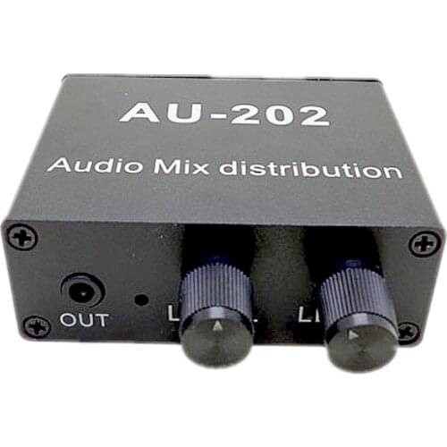 AU-202 2 input 2 output Stereo Mixer Audio Distributor for Headphone External Power AMP Volume independent control