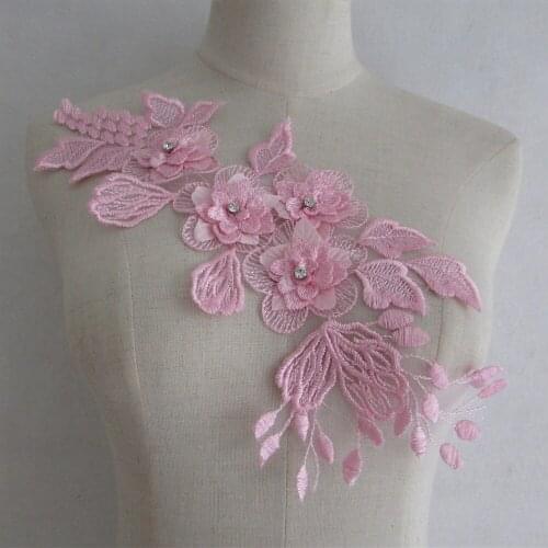 Hot pink Fabric Embroidered Floral Lace Neckline Neck Collar Trim Clothes Sewing Applique Trim Sew on Bridal Wedding Applique