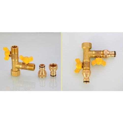 Gardening Irrigation Too1/2 Inch 2 Way Splitter Brass Water Hose Tap Quick Connector with Valve