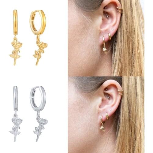 Viny Colorful Roses Pendientes Plata 925 Sterling Silver Earrings For Women Earrings Hoop Серьги 2021 Trend Vintage Brincos Aros