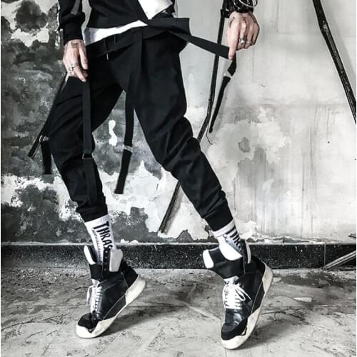 Personality fashion ribbon elasticity waist pants mens feet trousers pantalones hombre cargo harem pants for men pantalon homme