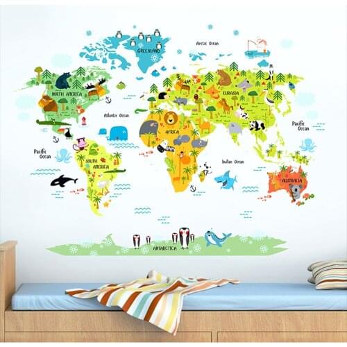 Cute Cartoon Wallpaper World Map Background Wall Decoration Childrens Room Map Background Living Room Bedroom Mural Stickers