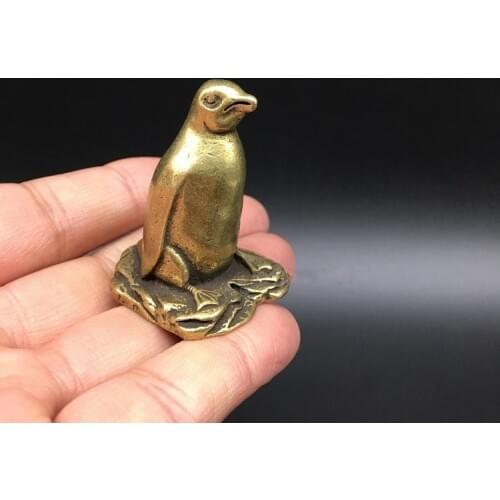 Collectable Chinese Brass Carved Lovely Antarctic Penguin Tea Pet Paperweight Exquisite Small Statues