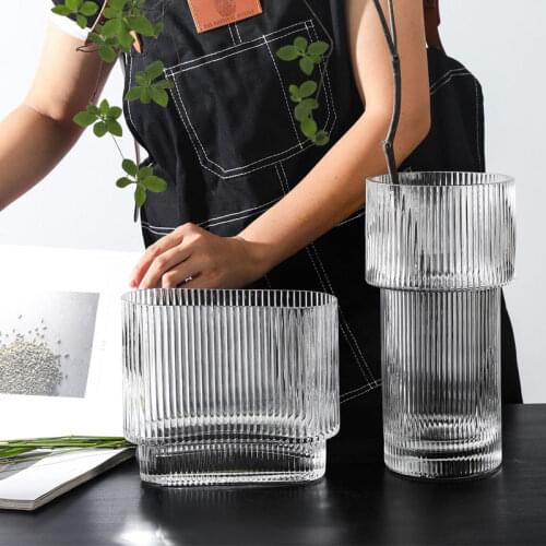 Nordic Glass Stripe Vase Light Luxury Style Originality Modern For Bedroom Living Room Dry Flower Decoration цветы для декора