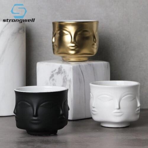 Strongwell Ceramic Face Vase Flower Pot Home Decoration Ornament Storage Container Fairy Garden Decoration Flower Pot Gifts