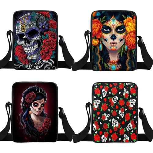 Gothic Skull Print Messenger Bag Teen Diagonal Storage Bags Girl Fashion Personality Shoulder Bag Crossbag Gift
