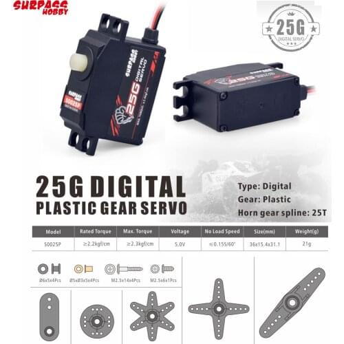 SURPASS HOBBY S0025P 25g Plastic Gear Servo 2.3KG Digital Servo for 1/12 RC Car Aircraft RC Boat Robot RC Model