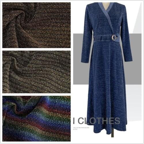 Fine color stripes flashing silk knitted fabric stretch gold and silver silk fabric clothing dance accessories background fabric