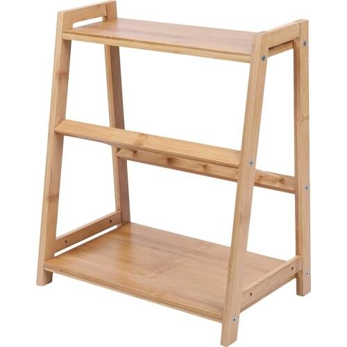 Bamboo Wood Trapezoidal Plant Flower Shelf Spice Rack Organizer 3 Tier Kitchen Cabinet Bamboo Storage Shelf Home Office Sensible