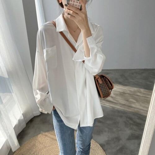 2020 Boyfriend Style Women Spring Oversied Turn Down Collar Womens Tops And Blouses Boho Shirt Blusas Roupa Feminina