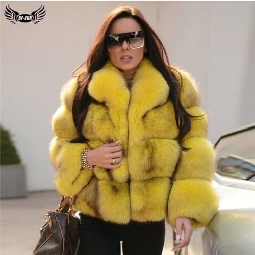 Women Fashion Short Genuine Fox Fur Jacket With Big Collar Natural Whole Skin Blue Fox Fur Jacket Genuine Plus Size Fur Overcoat