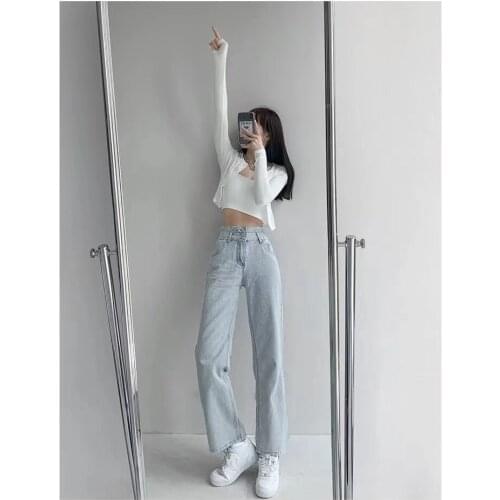 Womens Jeans Spring Streetwear High Waist Jeans Wide Leg Long Pants Vintage Femme Casual Baggy Straight Mom Denim Trouser