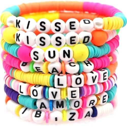 2020 Bohemia Geometric Polymer Clay Initial Letter Bracelet For Women Boho Rainbow Beads Handmade Bracelets Female Jewelry