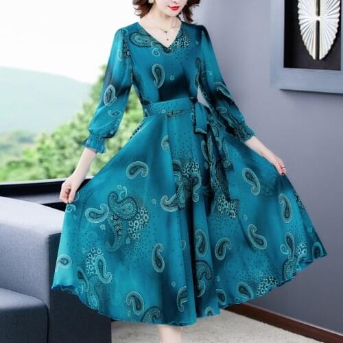 Autumn Winter Fashion Plus Size Dress Floral Chiffon Long Sleeve V-Neck Casual Dress 2020 Women Bodycon Party Maxi Vestidos