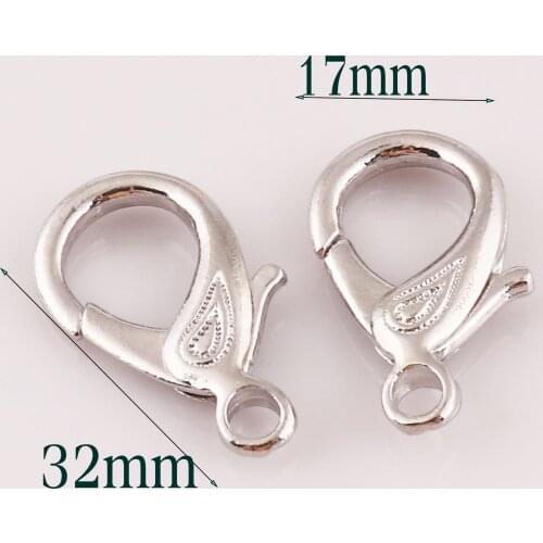 10-20 PCS Silver Lobster Clasps,Claw Clasps Wholesale Necklace Clasp,Keychain Base Lanyard Clip Parrot Claw-32mm*17mm