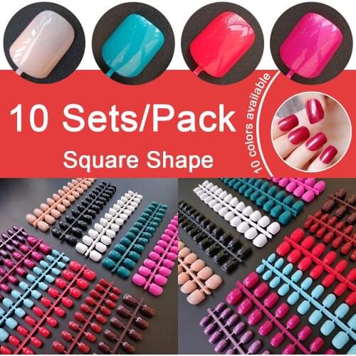 10 Sets Square Shape False Nail Tips In Same Color 24 Pieces/Set 10 Sizes Press on Fake Nails DIY Manicure Finger Nail Tips