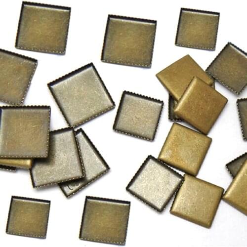 100pcs 6 8 10 12mm Square Antique Bronze Pendants Blank/Base,Fit 6 8 10 12mm Glass Cabochons,Buttons DIY Jewelry Findings