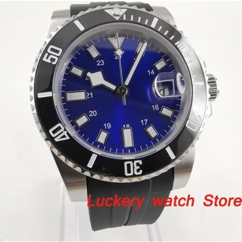 40mm no logo blue dial luminous saphire glass;Ceramic Bezel Automatic movement mens watch-BA142