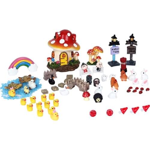 62pcs Miniatures Resin Crafts Garden Fairy Decoration Micro Landscape DIY Dollhouse Bonsai Figurine Terrarium Toys Ornaments