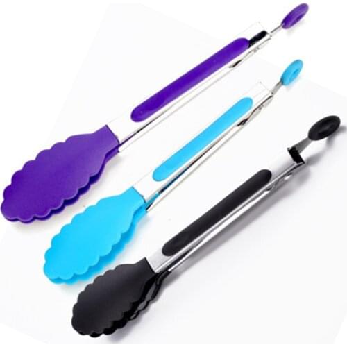7 Inch Stainless Steel Silicone Nylon Kitchen Tongs BBQ Clip Salad Bread Cooking Food Serving Kitchen Gadget Sets