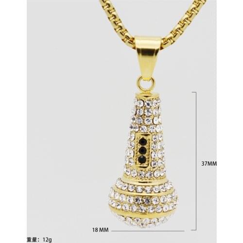 Ice Out Microphone Pendant Necklace For Men/Women Stainless Steel Chain Gold Color CZ Bling Hip Hop Jewelry Dropship YJM017