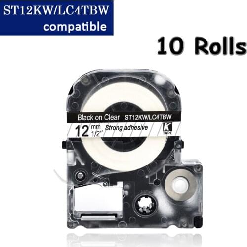 CIDY 10pcs 12MM black on clear ST12KW/LC-4TBW LC-4TBW9 tape for kingjim/epson label maker LW300 LW400 SR150