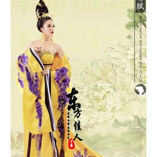 Dongdufu Tang Dynasty Empress Costume Splendid Gorgeous Embroidery Costume for Tang Empress with Hair Accessories