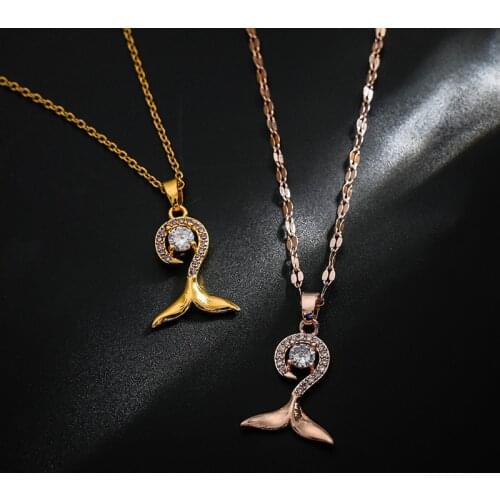 Fish Tail Zircon-Laid Necklace Womens Fish Pendant Non-Fading Ornament Womens Necklace Couple Necklace Holiday Gift